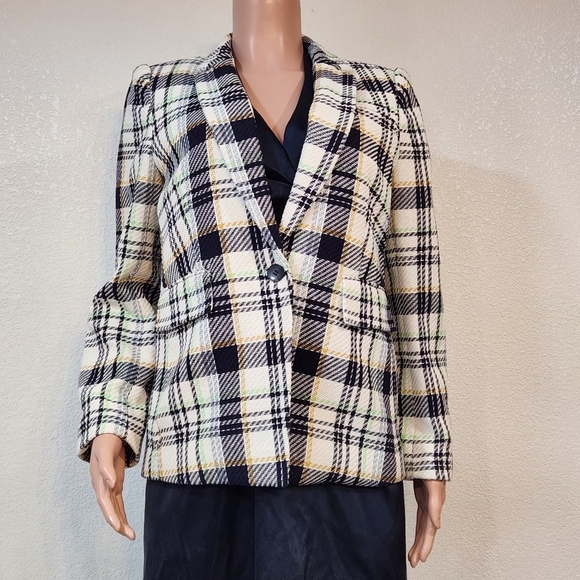 Vince Camuto Women's Cotton Plaid-Print Single-Button Blazer Sz 10